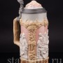 Старинная пивная кружка Сцены в таверне, 1 л, Villeroy & Boch, Германия, 1908 г.