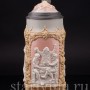 Старинная пивная кружка Сцены в таверне, 1 л, Villeroy & Boch, Германия, 1908 г.