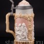 Старинная пивная кружка Сцены в таверне, 1 л, Villeroy & Boch, Германия, 1908 г.