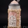 Старинная пивная кружка Сцены в таверне, 1 л, Villeroy & Boch, Германия, 1908 г.