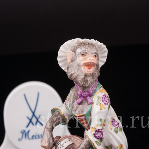 Фарфоровая статуэтка Обезьяна с колесной лирой, Meissen, Германия, 1951 г.