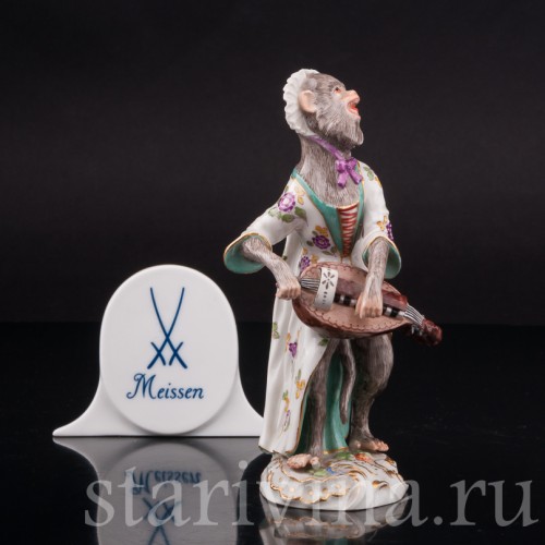 Фарфоровая статуэтка Обезьяна с колесной лирой, Meissen, Германия, 1951 г.