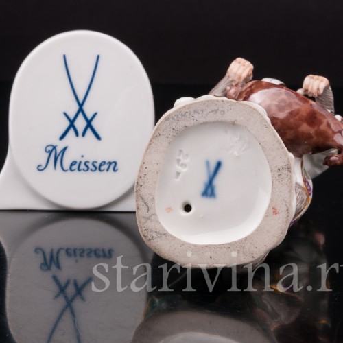 Фарфоровая статуэтка Обезьяна с колесной лирой, Meissen, Германия, 1951 г.