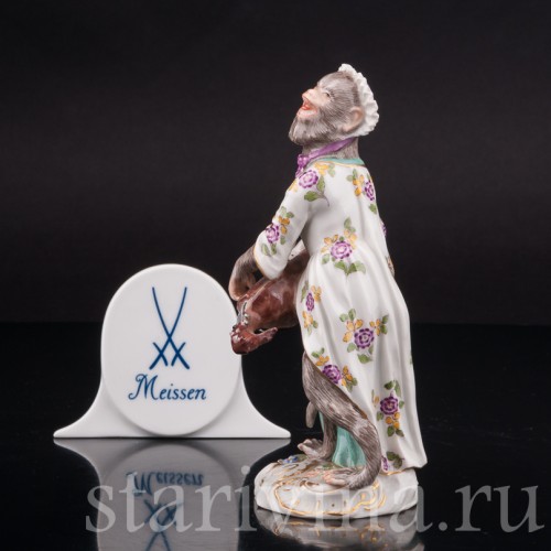 Фарфоровая статуэтка Обезьяна с колесной лирой, Meissen, Германия, 1951 г.