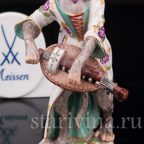 Фарфоровая статуэтка Обезьяна с колесной лирой, Meissen, Германия, 1951 г.
