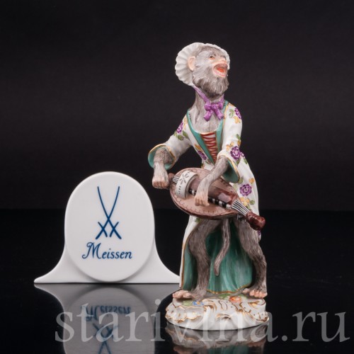 Фарфоровая статуэтка Обезьяна с колесной лирой, Meissen, Германия, 1951 г.