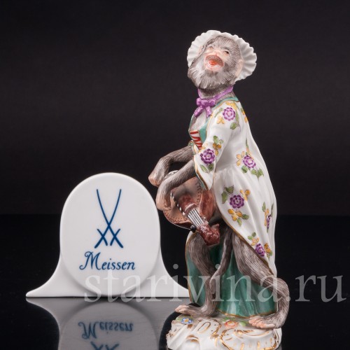 Фарфоровая статуэтка Обезьяна с колесной лирой, Meissen, Германия, 1951 г.