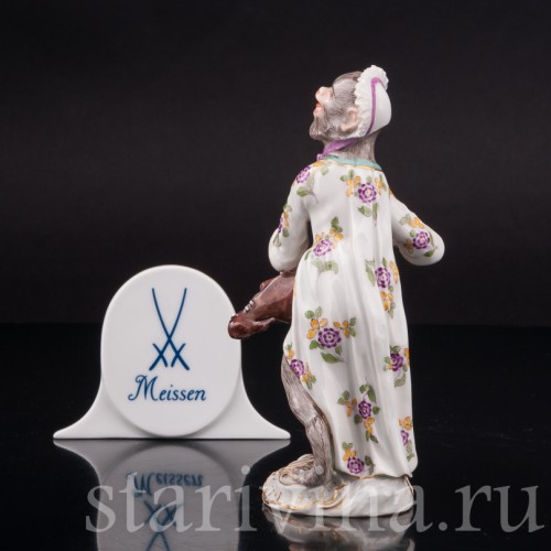 Фарфоровая статуэтка Обезьяна с колесной лирой, Meissen, Германия, 1951 г.