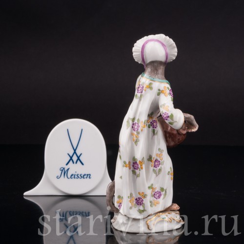 Фарфоровая статуэтка Обезьяна с колесной лирой, Meissen, Германия, 1951 г.
