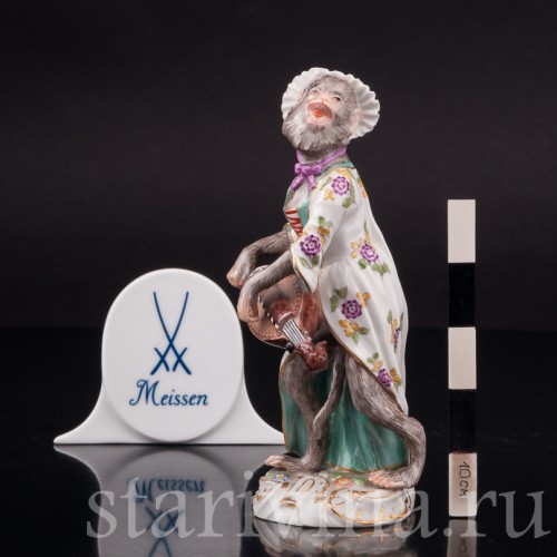 Фарфоровая статуэтка Обезьяна с колесной лирой, Meissen, Германия, 1951 г.