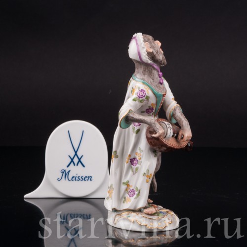 Фарфоровая статуэтка Обезьяна с колесной лирой, Meissen, Германия, 1951 г.