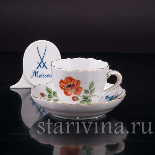 Кофейная пара Красный лютик, Meissen, Германия, вт. пол 20 в.