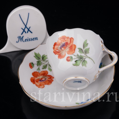 Кофейная пара Красный лютик, Meissen, Германия, вт. пол 20 в.