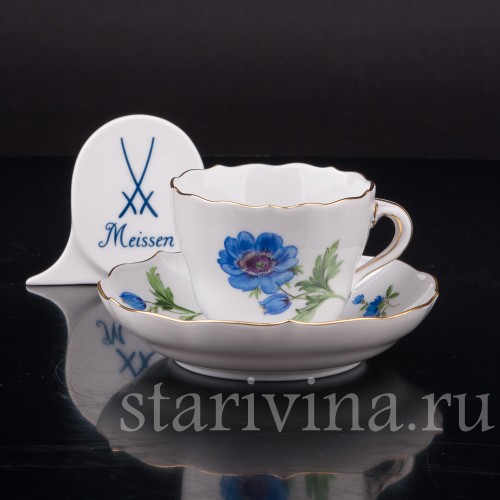 Кофейная пара Синяя анемона, Meissen, Германия, вт. пол. 20 в.