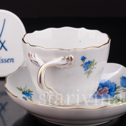 Кофейная пара Синяя анемона, Meissen, Германия, вт. пол. 20 в.