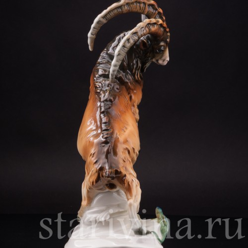 Фарфоровая статуэтка Горный козёл с ящерицей, Karl Ens, Германия, 1920-30 гг.