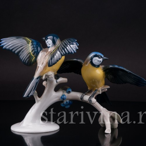 Статуэтка птиц из фарфора Две синицы на ветке, Rosenthal, Германия, 1970 гг.