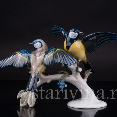 Статуэтка птиц из фарфора Две синицы на ветке, Rosenthal, Германия, 1970 гг.