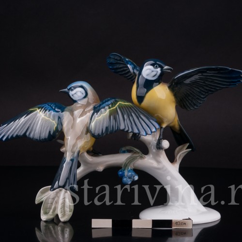 Статуэтка птиц из фарфора Две синицы на ветке, Rosenthal, Германия, 1970 гг.