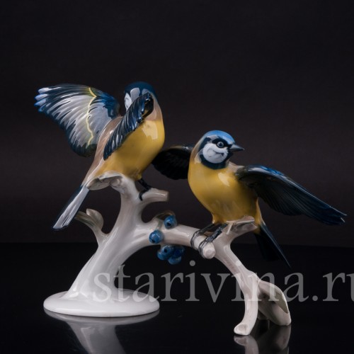 Статуэтка птиц из фарфора Две синицы на ветке, Rosenthal, Германия, 1970 гг.