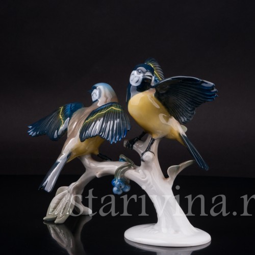 Статуэтка птиц из фарфора Две синицы на ветке, Rosenthal, Германия, 1970 гг.