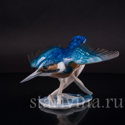 Фарфоровая статуэтка птицы Летящий зимородок, Rosenthal, Германия, 1970 гг.