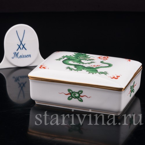 Фарфоровая шкатулка Зеленый дракон, Meissen, Германия, 1966 год.