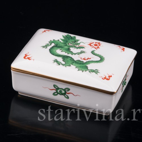 Фарфоровая шкатулка Зеленый дракон, Meissen, Германия, 1966 год.