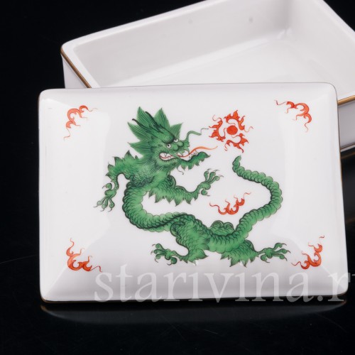 Фарфоровая шкатулка Зеленый дракон, Meissen, Германия, 1966 год.