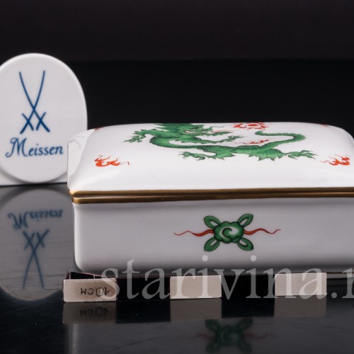 Фарфоровая шкатулка Зеленый дракон, Meissen, Германия, 1966 год.