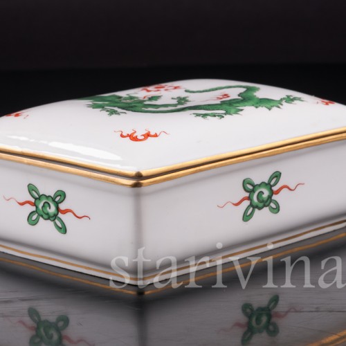 Фарфоровая шкатулка Зеленый дракон, Meissen, Германия, 1966 год.