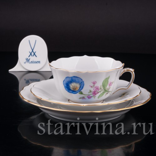 Чайное трио Цветок ипомеи, Meissen, Германия, вт. пол. 20 в.