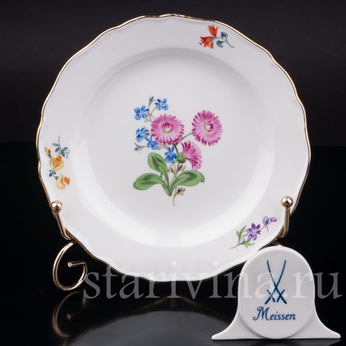 Декоративная тарелка из фарфора Маргартики и незабудки, Meissen, Германия, сер. 20 в.