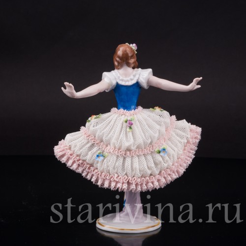 Фарфоровая статуэтка Балерина в танце, кружевная, Sitzendorf, Германия, сер. 20 в.