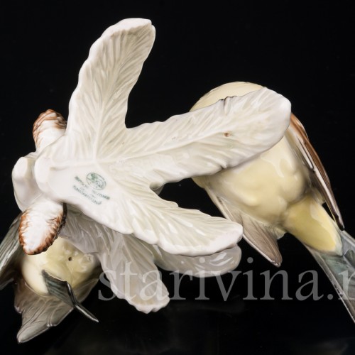 Фарфоровая статуэтка птиц, Хохлатая синица и лазоревка Hutschenreuther, Германия, 1970 гг.