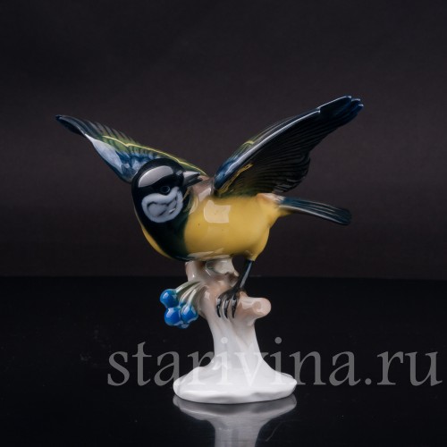 Статуэтка птицы из фарфора Большая синица с раскрытыми крыльями, Rosenthal, Германия, 1970 гг.