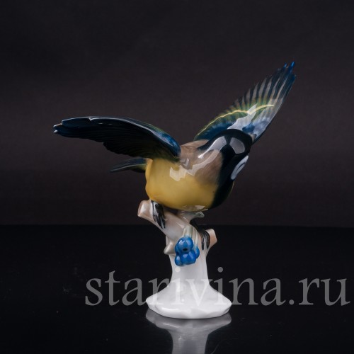 Статуэтка птицы из фарфора Большая синица с раскрытыми крыльями, Rosenthal, Германия, 1970 гг.