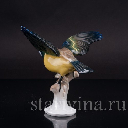 Статуэтка птицы из фарфора Большая синица с раскрытыми крыльями, Rosenthal, Германия, 1970 гг.