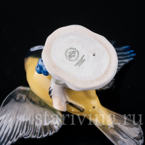 Статуэтка птицы из фарфора Большая синица с раскрытыми крыльями, Rosenthal, Германия, 1970 гг.