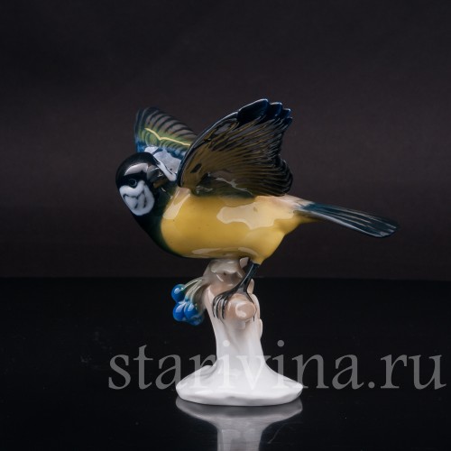 Статуэтка птицы из фарфора Большая синица с раскрытыми крыльями, Rosenthal, Германия, 1970 гг.