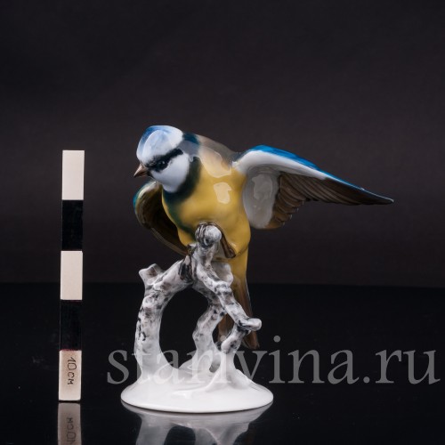 Статуэтка птицы из фарфора Лазоревка с поднятым крылом, Rosenthal, Германия, 1970 гг.