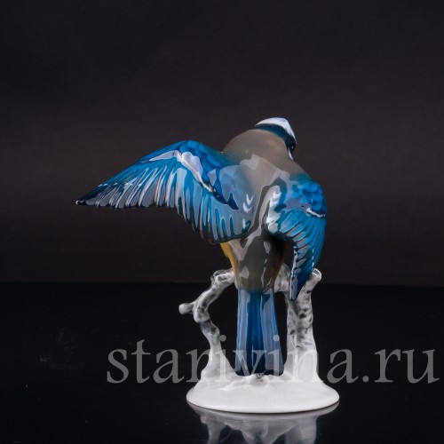 Статуэтка птицы из фарфора Лазоревка с поднятым крылом, Rosenthal, Германия, 1970 гг.