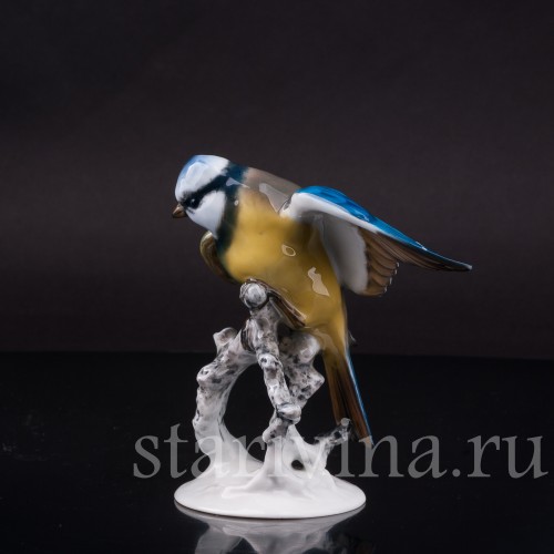Статуэтка птицы из фарфора Лазоревка с поднятым крылом, Rosenthal, Германия, 1970 гг.