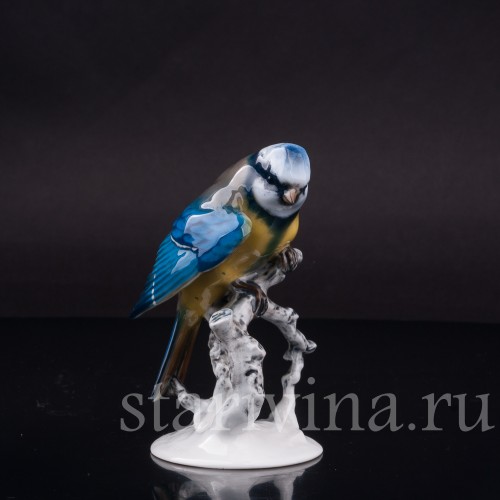 Статуэтка птицы из фарфора Лазоревка с поднятым крылом, Rosenthal, Германия, 1970 гг.