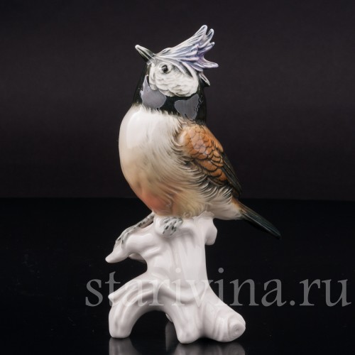 Фарфоровая фигурка птицы Хохлатая синица, Karl Ens, Германия, перв. Пол. 20 в.