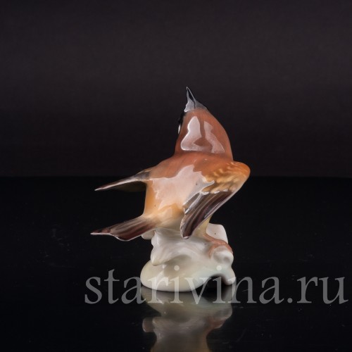 Фигурка птицы из фарфора Хохлатая синица, миниатюра, Hutschenreuther, Германия, 1955-68 гг.