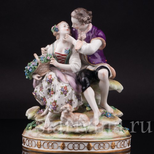 Фарфоровая статуэтка Пасторальная пара с незабудками, Volkstedt, Германия, нач. 20 в.