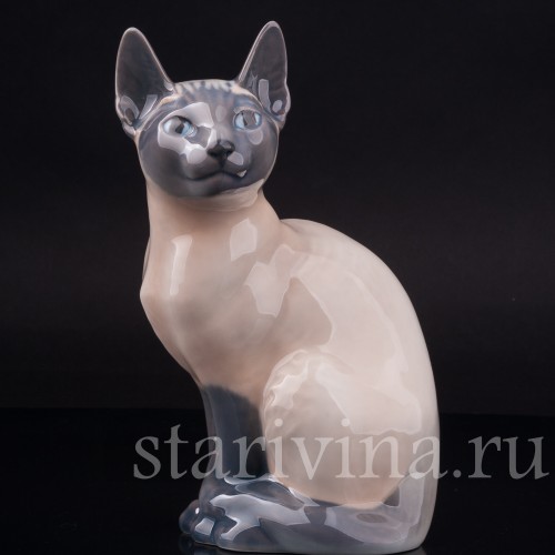 Фигурка из фарфора Сиамская кошка, Royal Copenhagen, Дания, 1990 гг.