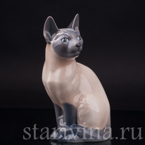 Фигурка из фарфора Сиамская кошка, Royal Copenhagen, Дания, 1990 гг.