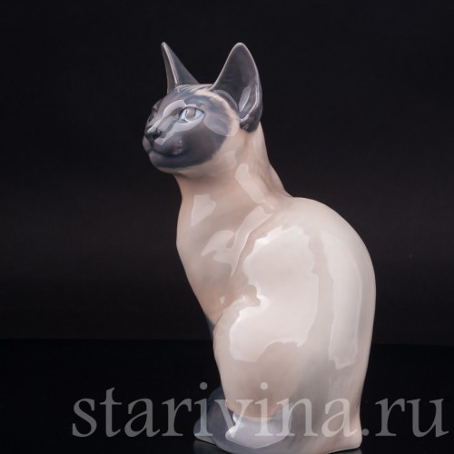 Фигурка из фарфора Сиамская кошка, Royal Copenhagen, Дания, 1990 гг.